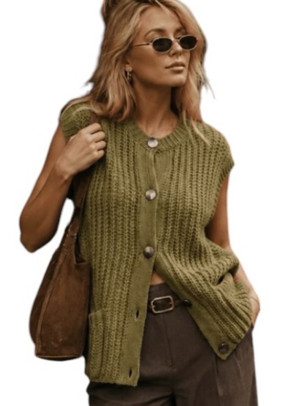 539: LOVELO NWT SLEEVELESS TUNIC SWEATER OLIVE (H27)